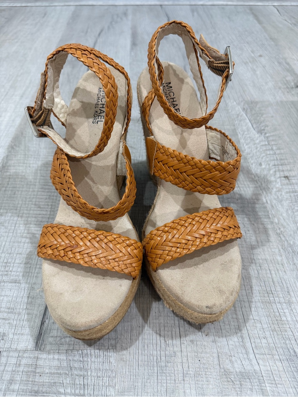 Michael Kors Cognac Braided Wedge Sandals size 11